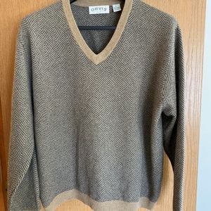 ORVIS MENS HARRINGBONE CASHMERE V-NECK SWEATER, LG